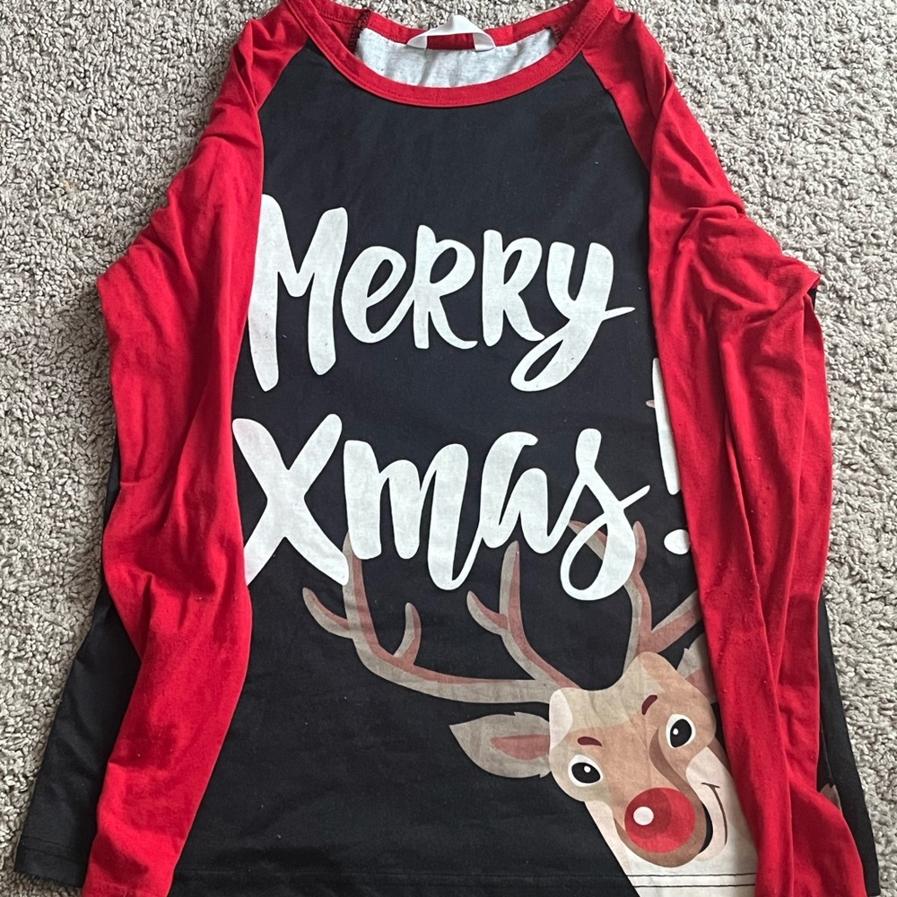 The Children's Place Red and Black Pajama Top with Festive Design